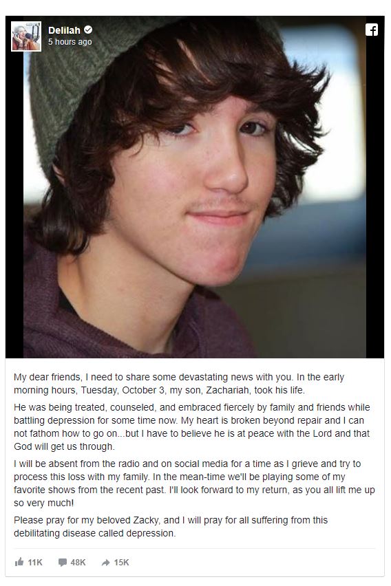 Romance Radio Host Delilah Loses Son Zachariah To Suicide