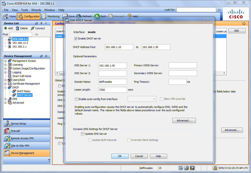 Servidor DHCP en el Cisco ASA Seguridad y Redes