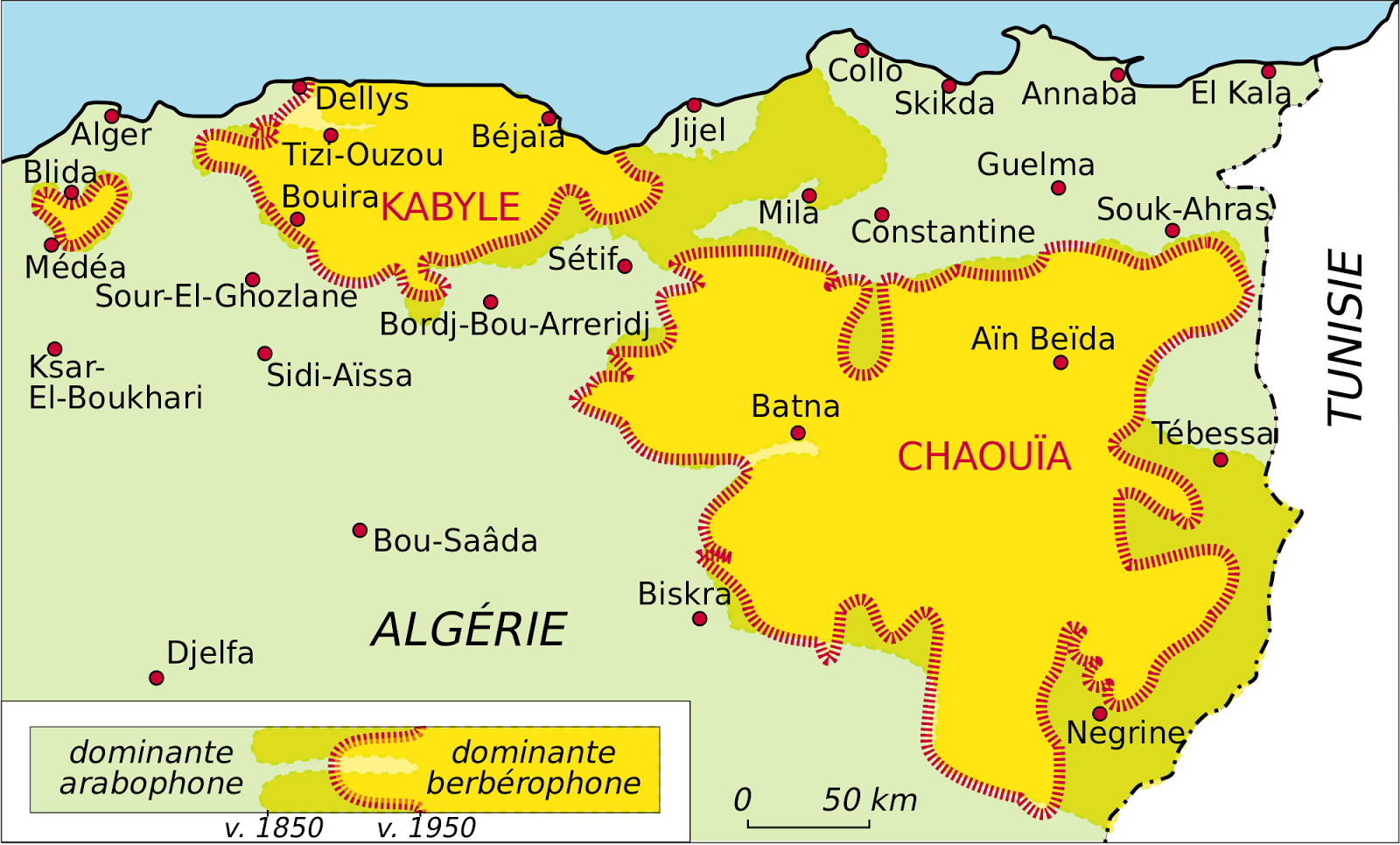 L'Est Algérien parle Carte de l'aire linguistique du nord