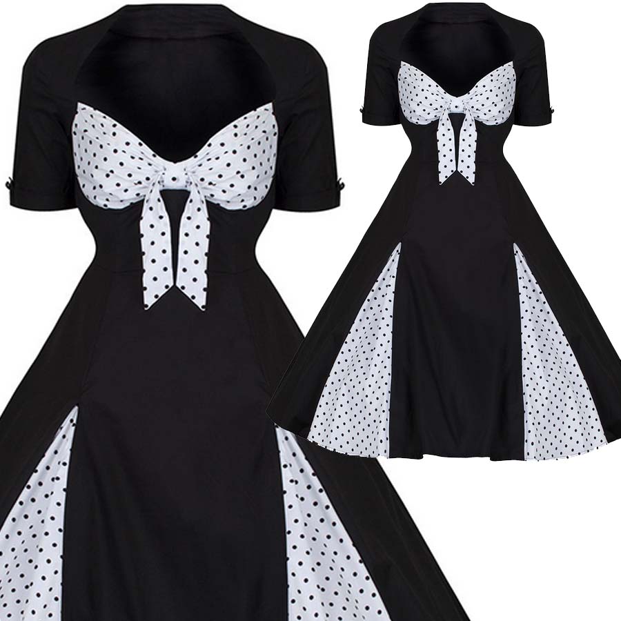 Jingle Bell Sale New Item Lucy Black and White Polka Dot Pinup Dress