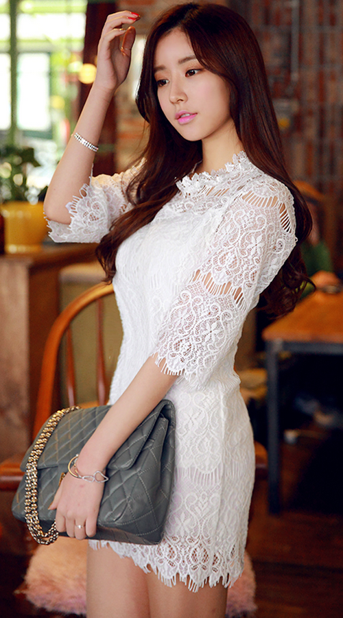 [Chuu] Fringed Lace Sheath Dress | KSTYLICK - Latest Korean Fashion | K ...