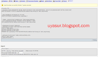 Proses import ke PhpMyAdmin sukses