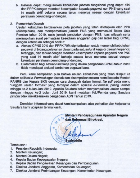 Surat Edaran Menpan Tentang Pengadaan Asn Tahun 2019