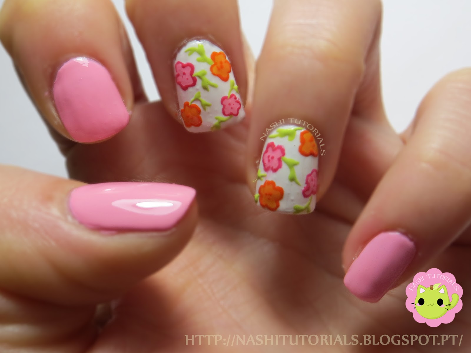 Pink and Orange Floral Nail Tips - wide 5