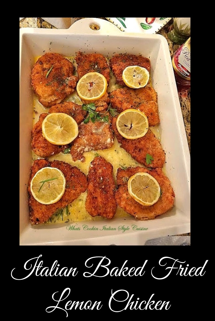 this is a lemon baked chicken in a white porcelain baking dish with sliced lemons on top. This is how to make a baked lemon chicken healthier and lower in calories.