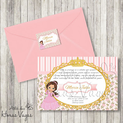 convite aniversário infantil personalizado artesanal princesa jardim encantado reino reinado real 1 aninho floral delicado rosa vintage provençal menina bebê festa envelope adesivo tag