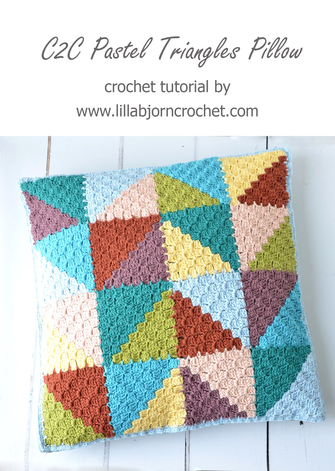 Pastel Triangles Pillow joinasyougo in C2C crochet (video tutorial
