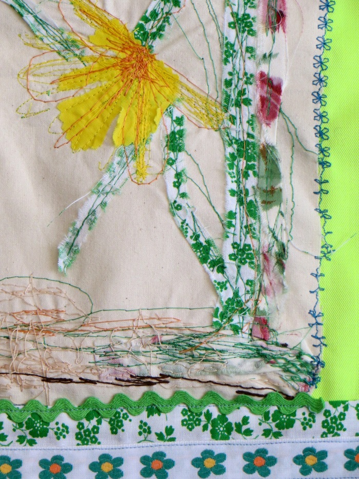 The stitched journal project Daffodils appliqued in February