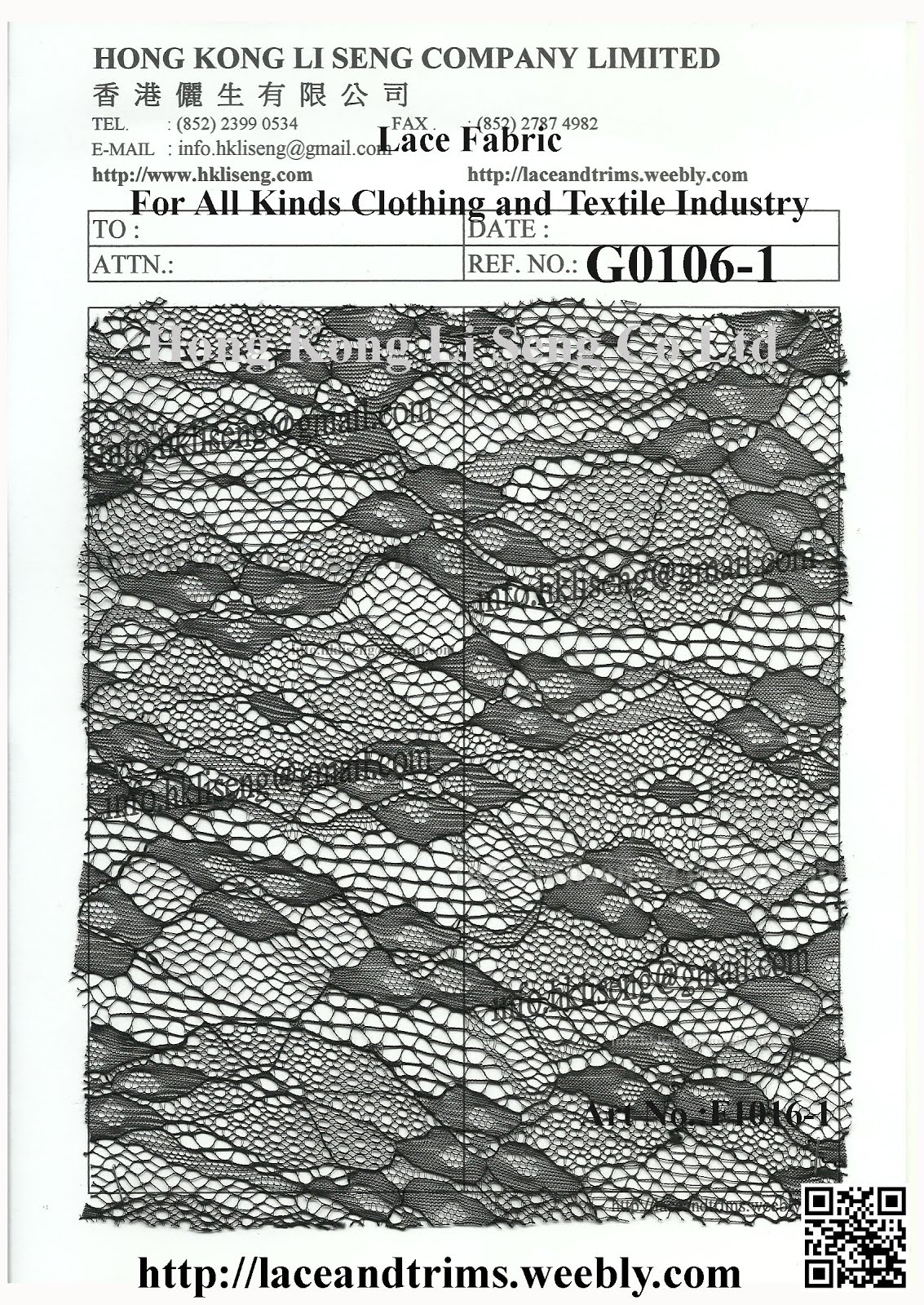 HONG KONG LI SENG CO LTD New Embroidery Allover Lace Fabric Greige