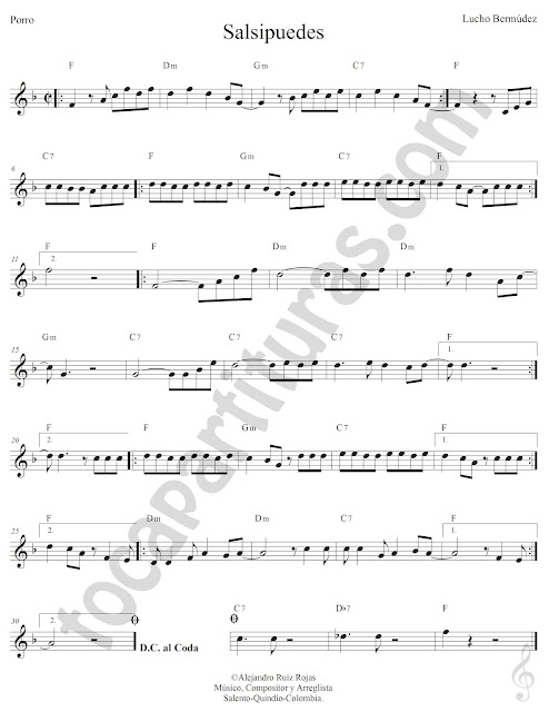 Salsipuedes Porro de Lucho Bermúdez Partitura Fácil con Acordes Salsipuedes Easy Sheet Music with Chords