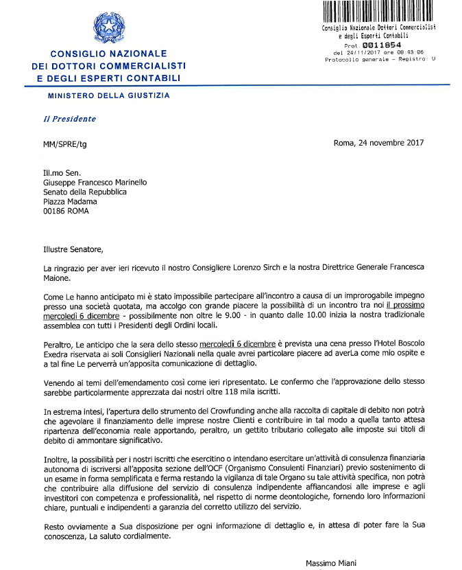 GIUSEPPE MARINELLO LETTERA DEL PRESIDENTE DEL CONSIGLIO NAZIONALE DEI DOTTORI COMMERCIALISTI GIUSEPPE MARINELLO LETTERA DEL PRESIDENTE DEL CONSIGLIO NAZIONALE DEI DOTTORI COMMERCIALISTI