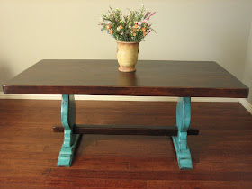 European Paint Finishes: Rustic Turquoise Trestle Table
