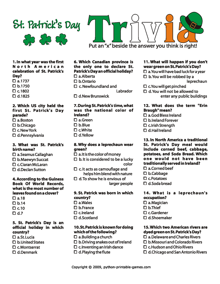 Saint Patrick Day Games, Activities for St Paddy's: Party Game Ideas