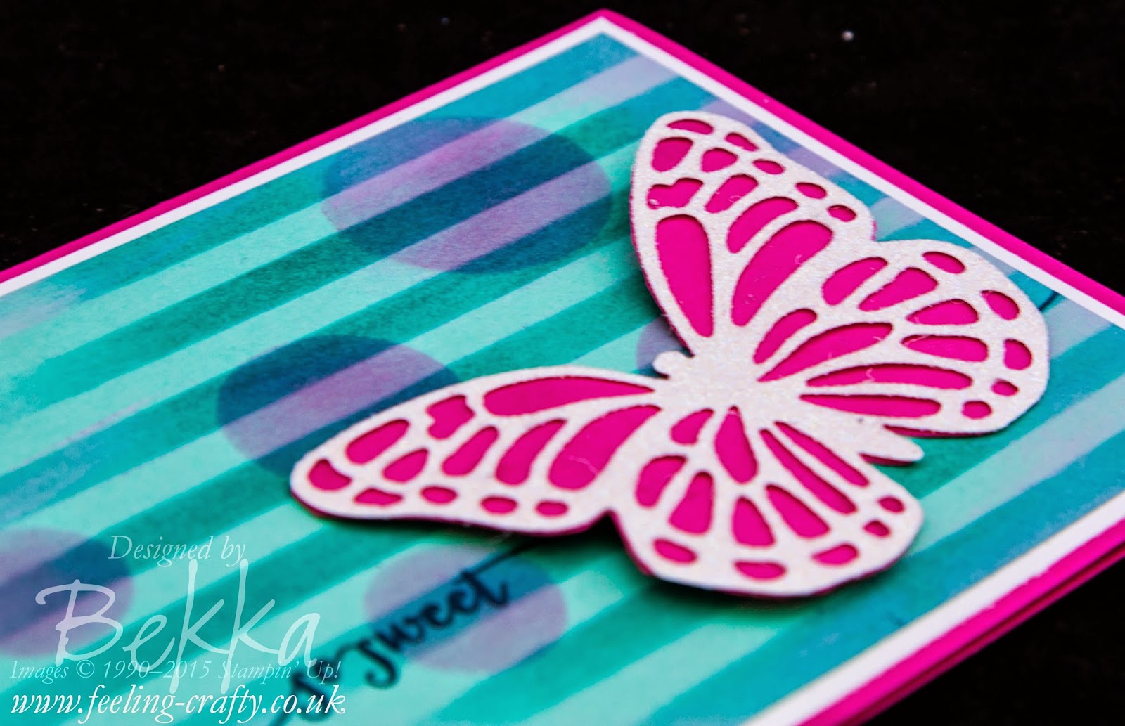 So Sweet Butterfly Card with a Stenciled Background by Stampin' Up! UK Independent Demonstrator Bekka - check her blog for lots of cute ideas