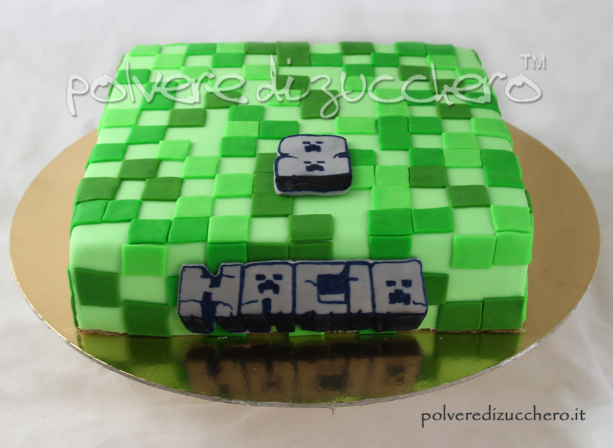 Torta decorata in pasta di zucchero di Lego Minecraft  Polvere di  Zucchero:cake design e sugar art.Corsi decorazione torte,cupcakes e  fiori.Shop on line