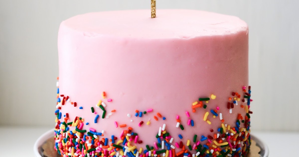 i heart baking! pink sprinkles birthday cake with gold