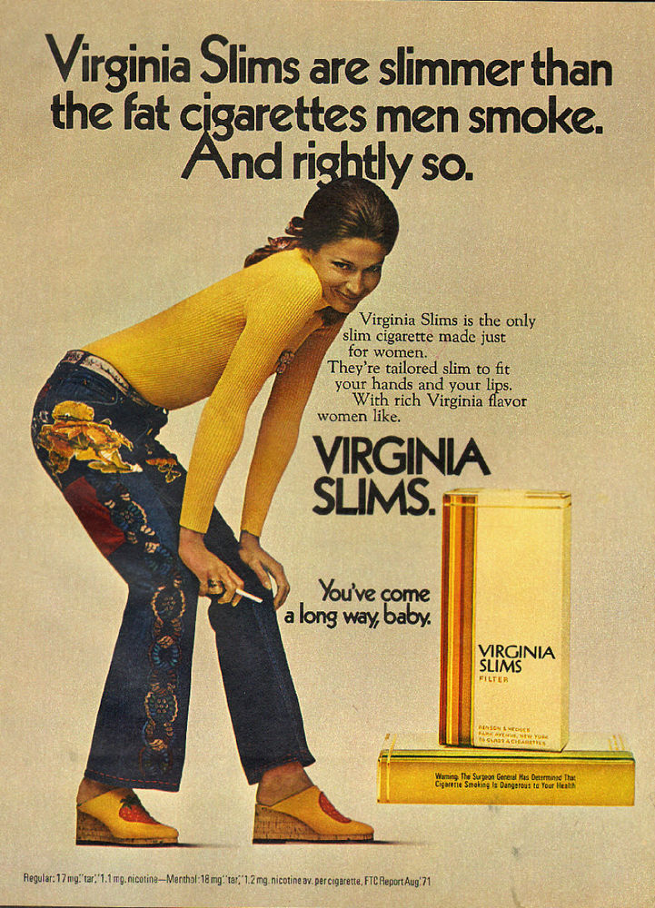 2 Virginia Slims "You've Come A Long Way Baby"  Pin Button 3" Women's Lib '70s 
