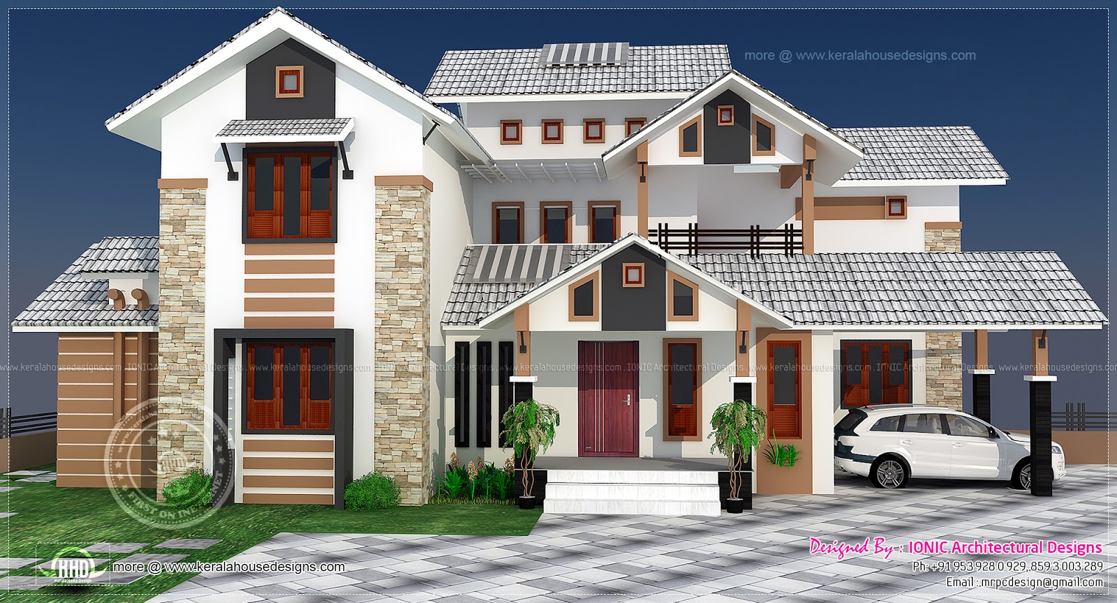 Luxury sloping roof house exterior - Kerala home design and floor ...