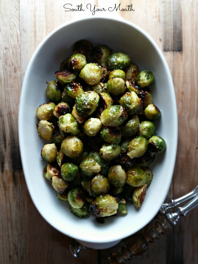 Roasted brussels sprouts with garlic, olive oil and sea salt. Delicious! Plus tips for avoiding bitter sprouts.