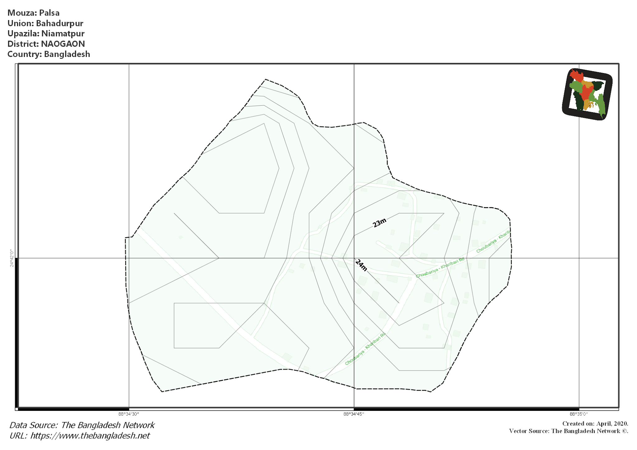 Map of Palsa Mouza of Niamatpur Upazila, NAOGAON, Bangladesh.