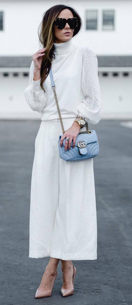 elegant outfit idea / blouse + bag + pants + heels