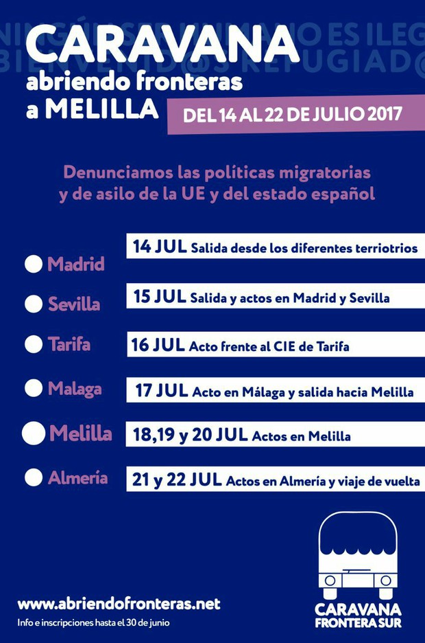 CARAVANA ABRIENDO FRONTERAS A MELILLA . Del 14 al 22 de Julio 2017. Ruta completa.