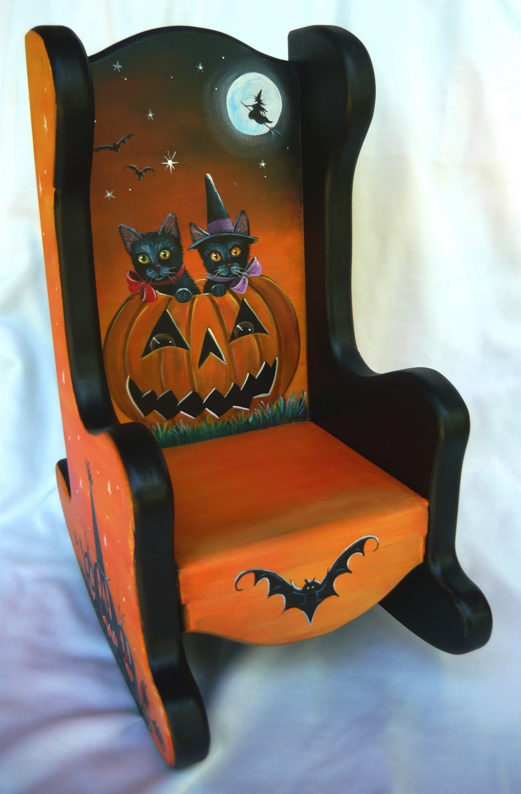 ARTISTIC HALLOWEEN QUEENS OOAK HALLOWEN BLACK KITTENS DOLL ROCKING