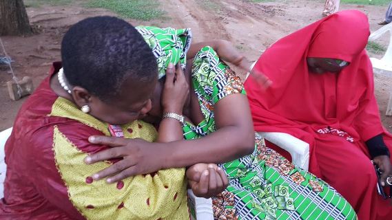 2 Photos: Oby Ezekwesili consoles mother of Chibok girl, Maida Yakubu, who spoke in new Boko Haram video
