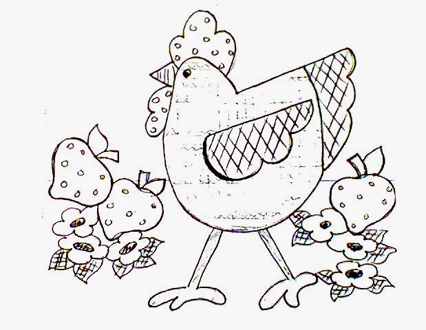 desenho de galinha estilo country americano para pintar eem tecido