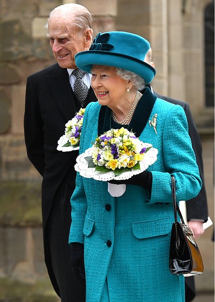 Queen Elizabeth and Duke of Edinburgh Prince Philip attended Royal Maundy service held at Leicester Cathedral in Leicester city of UK
