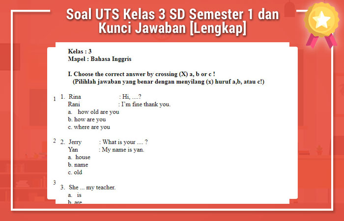Soal UTS Kelas 3 SD Semester 1 dan Kunci Jawaban [Lengkap]