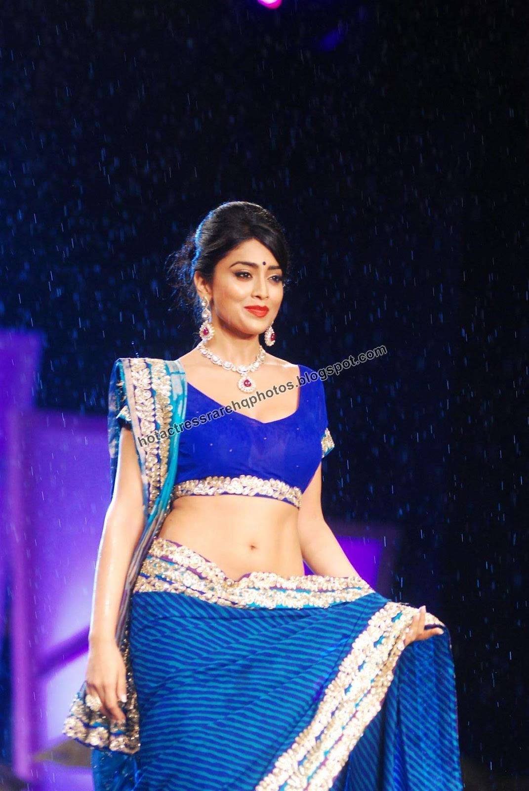 Hot Indian Actress Rare Hq Photos Actress Shriya Saran Hot Deep Navel Show In Blue Saree At