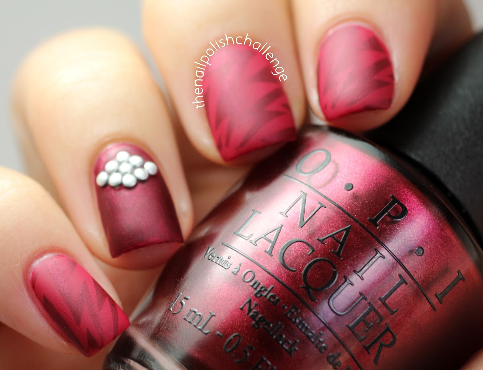 The Nail Polish Challenge: Stamping and Studs with OPI Bogota Blackberry