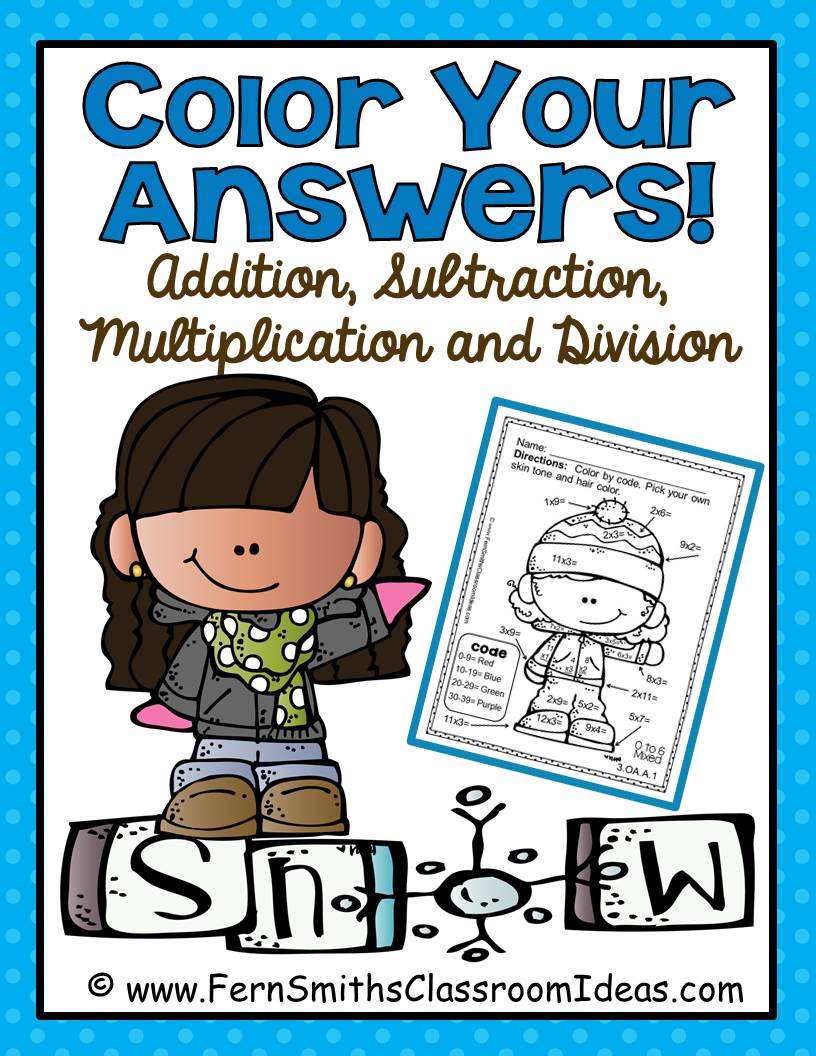 Fern Smith's Classroom Ideas Hump Day Highlight: Winter Fun! Color Your Answers - Addition, Subtraction, Multiplication and Division Basic Facts