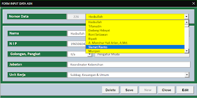 Form Edit Data ASN/Pegawai Aplikasi Excel Surat Keterangan Lupa Absen