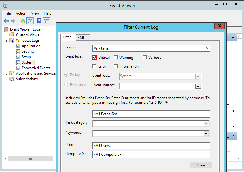 журнал событий в xml