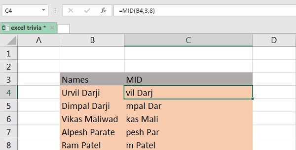 how to use mid function in excel
