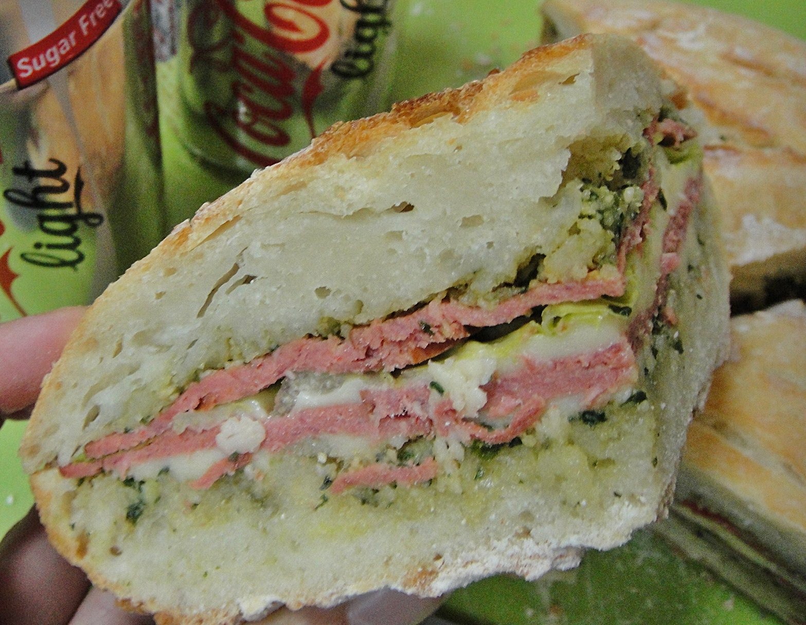 Maryam's Culinary Wonders 457. Pressed Salami Pesto Sandwich