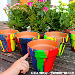 flower pour painting pots pot craft rainbow plant diy messy paint easy crafts gift idea monster kid spring bo mothers