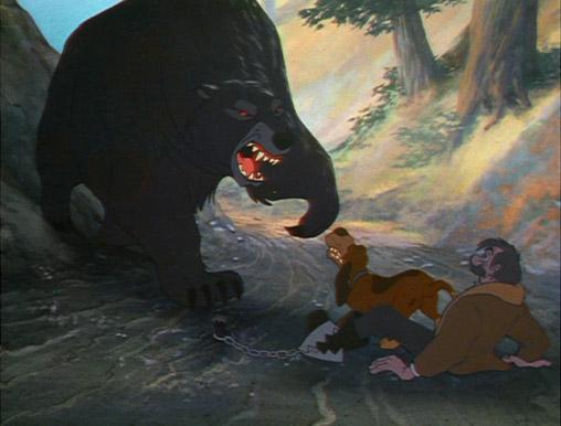 Bear attacking Slade and Copper "The Fox and the Hound" 1981 animatedfilmreviews.filminspector.com