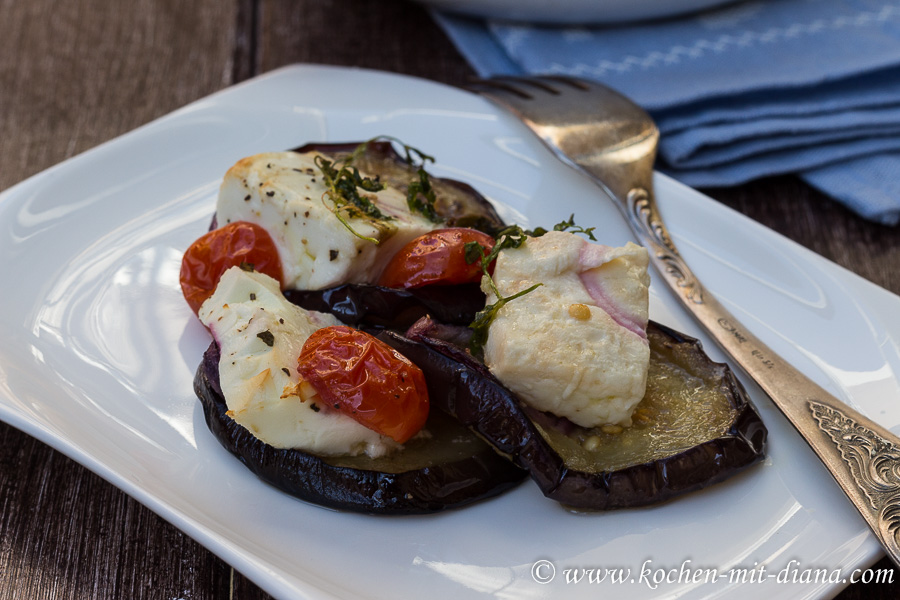 Eggplant with feta, tomato and onion Cooking with Diana