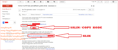 Copy/menyalin kode Verifikasi email Cara mendaftarkan dan mendapatkan nama domain gratis diDOT TK