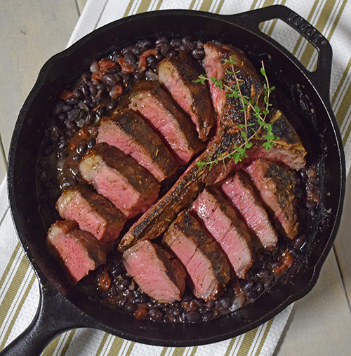 Grilled Cajun Porterhouse Steak with black beans