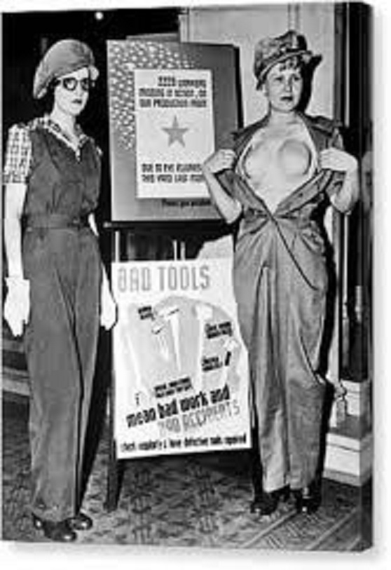 1940's. Women showing the "NEW" industrial safety bra ~