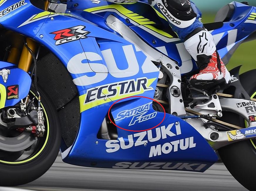 MotoGP : Iklan Suzuki Satria F150 dengan tagline nyalakan nyali terpampang jelas di tim Suzuki Ecstar MotoGP 2016 . . 