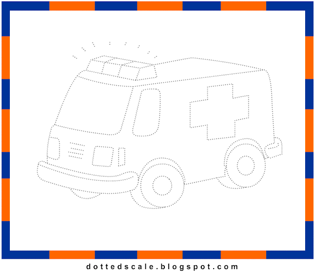 Printable Dotted Drawing Pictures: Ambulance Dotted