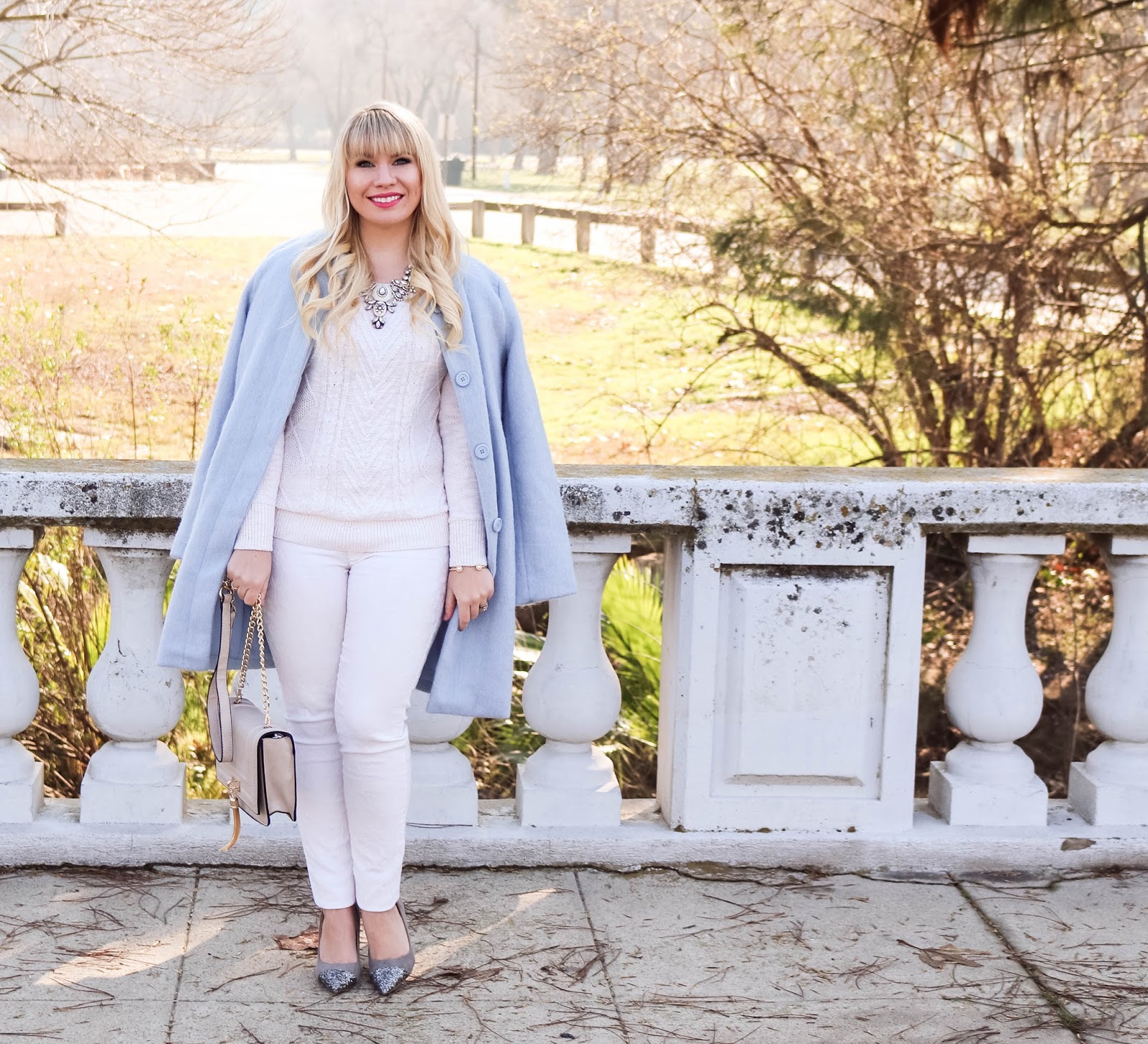 Feminine fashion blogger Lizzie in Lace shares a Light Blue and White Frozen Elsa Inspired Outfit