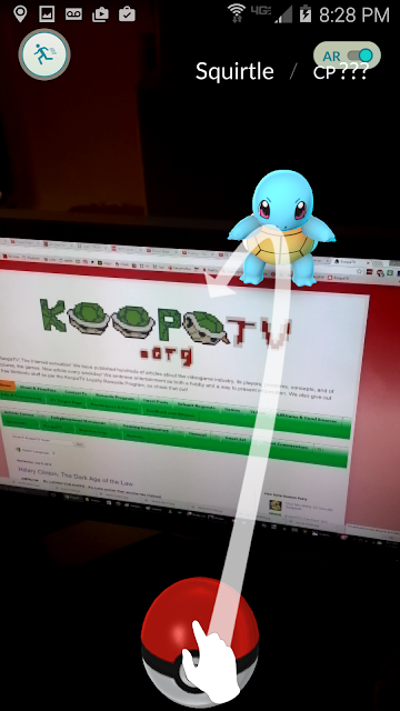 Squirtle KoopaTV Pokémon GO augmented reality starter catch arrow throw Poké Ball