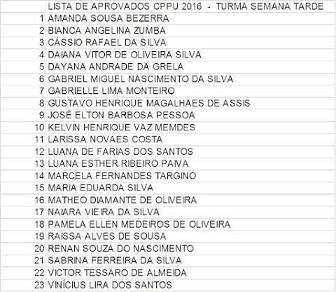 Lista de aprovados no processo seletivo Cursinho Unifesp Guarulhos - Enem 2016 junho.