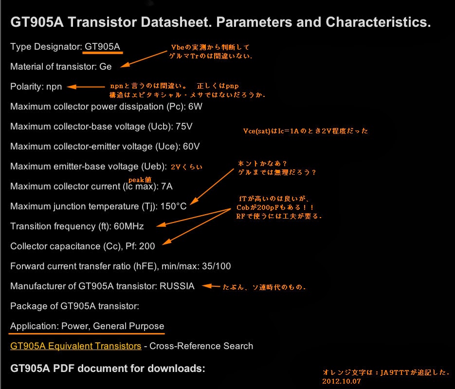 Radio Experimenter's Blog: 【部品】Russian Transistor ГТ905А